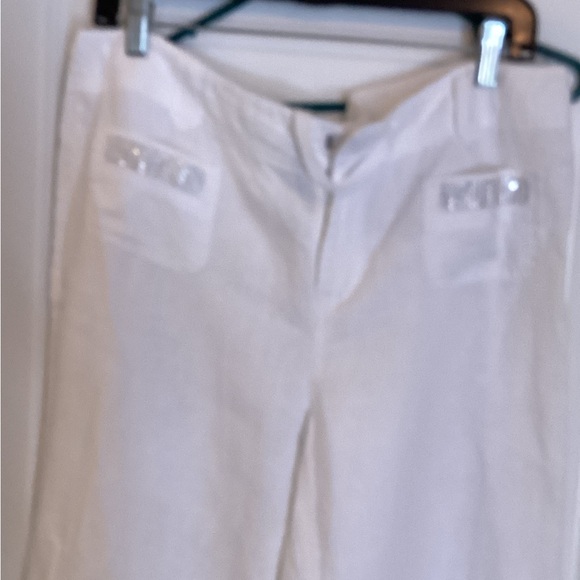 INC International Concepts White Linen Trousers with Embellished Pockets - Picture 2 of 2